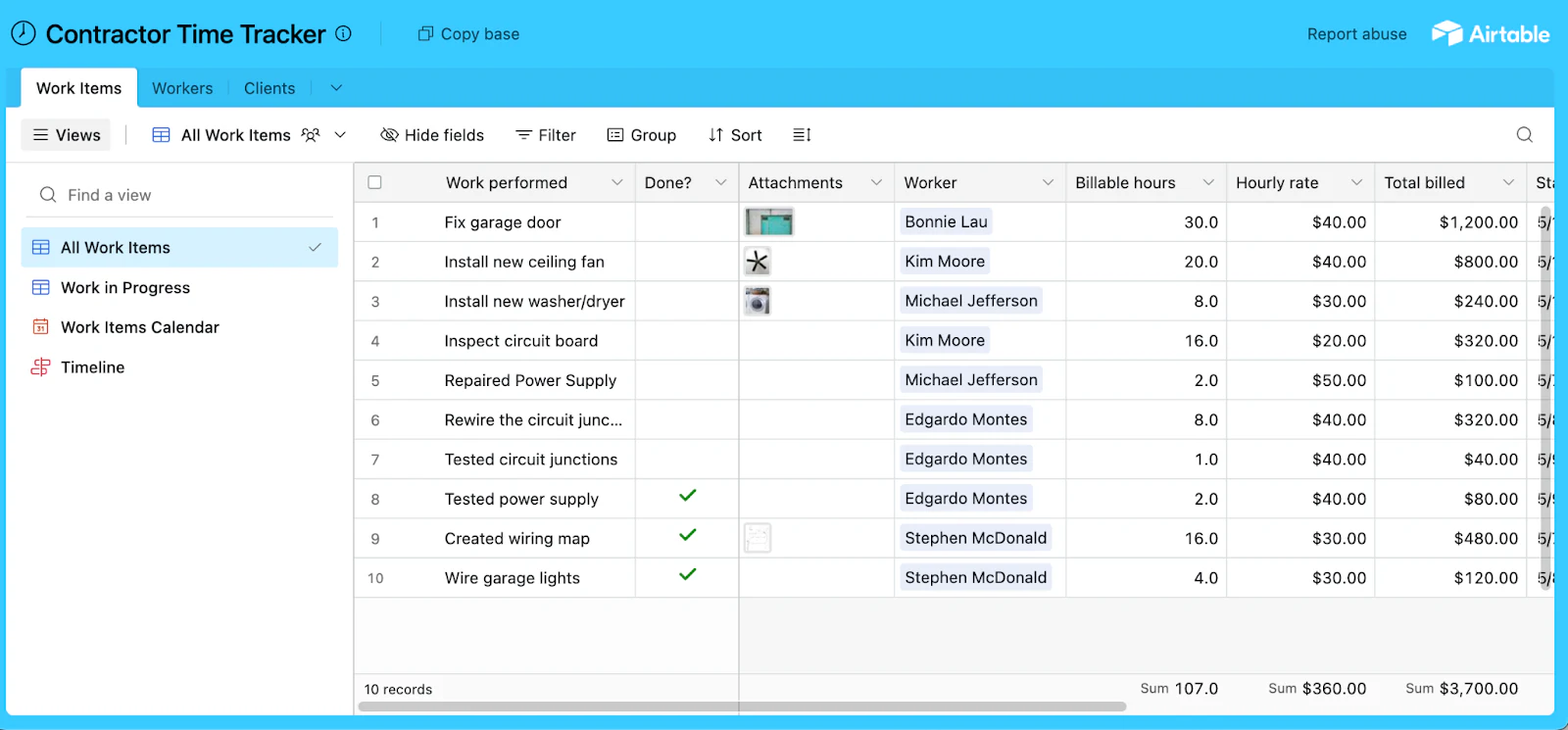 Airtable contractor time tracker template