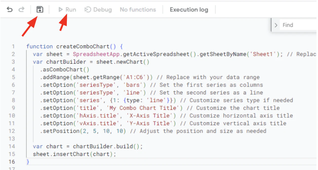 Running the Apps Script combo chart function