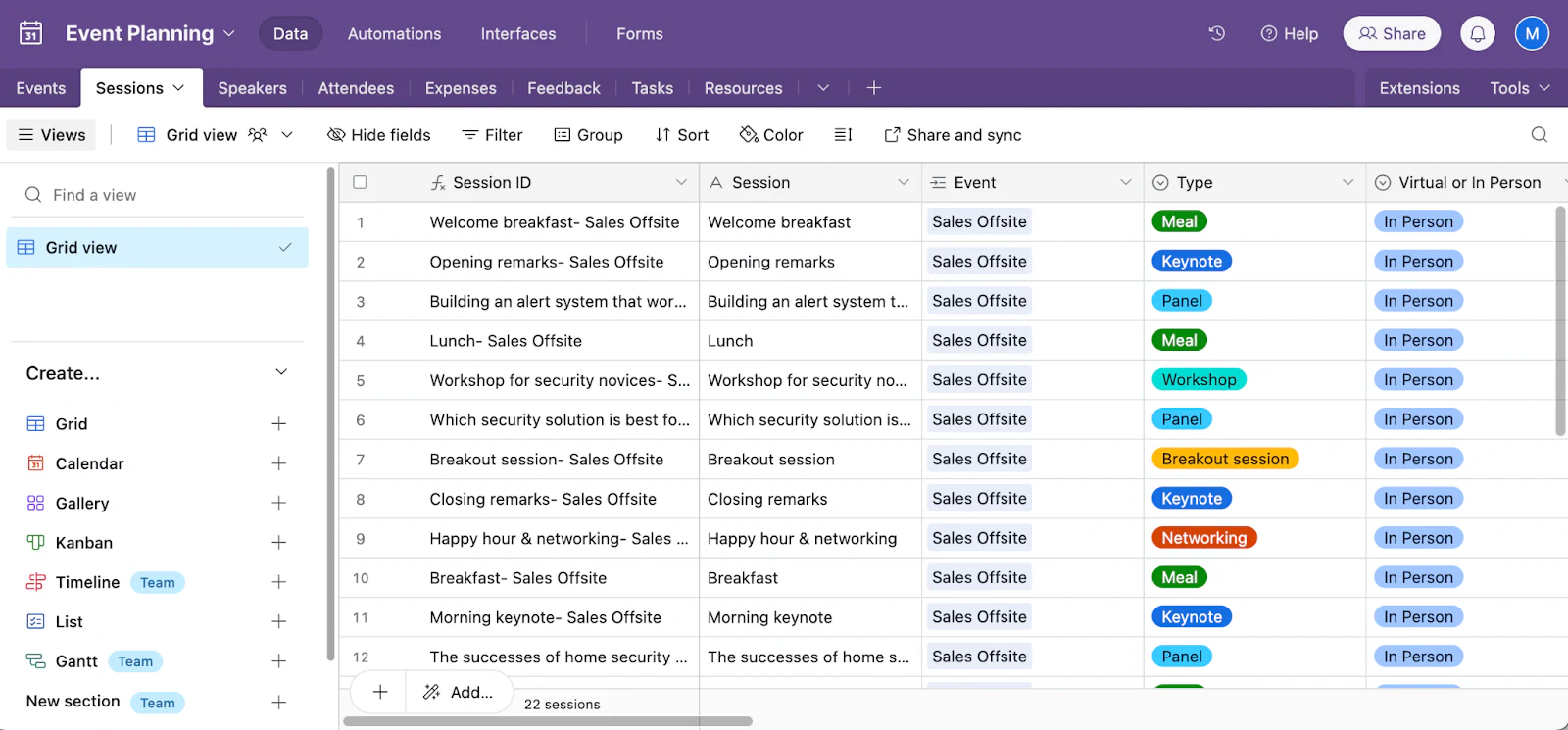 Airtable event planning template