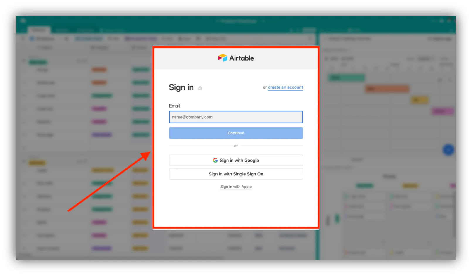 Sign in to Airtable
