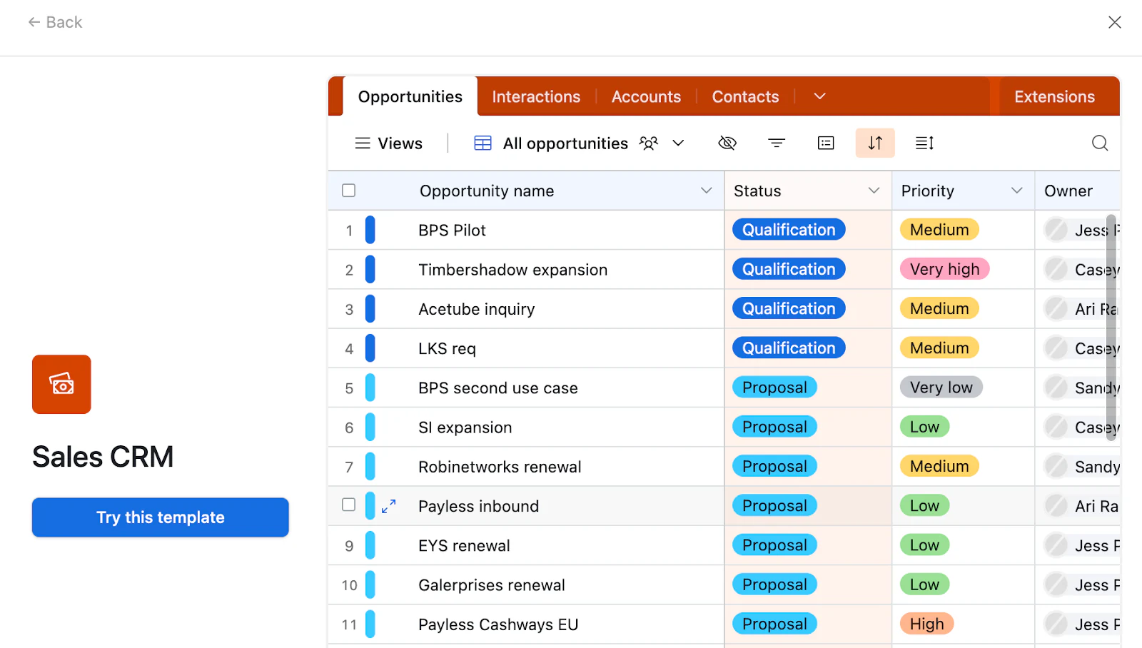 Try the Airtable sales CRM template