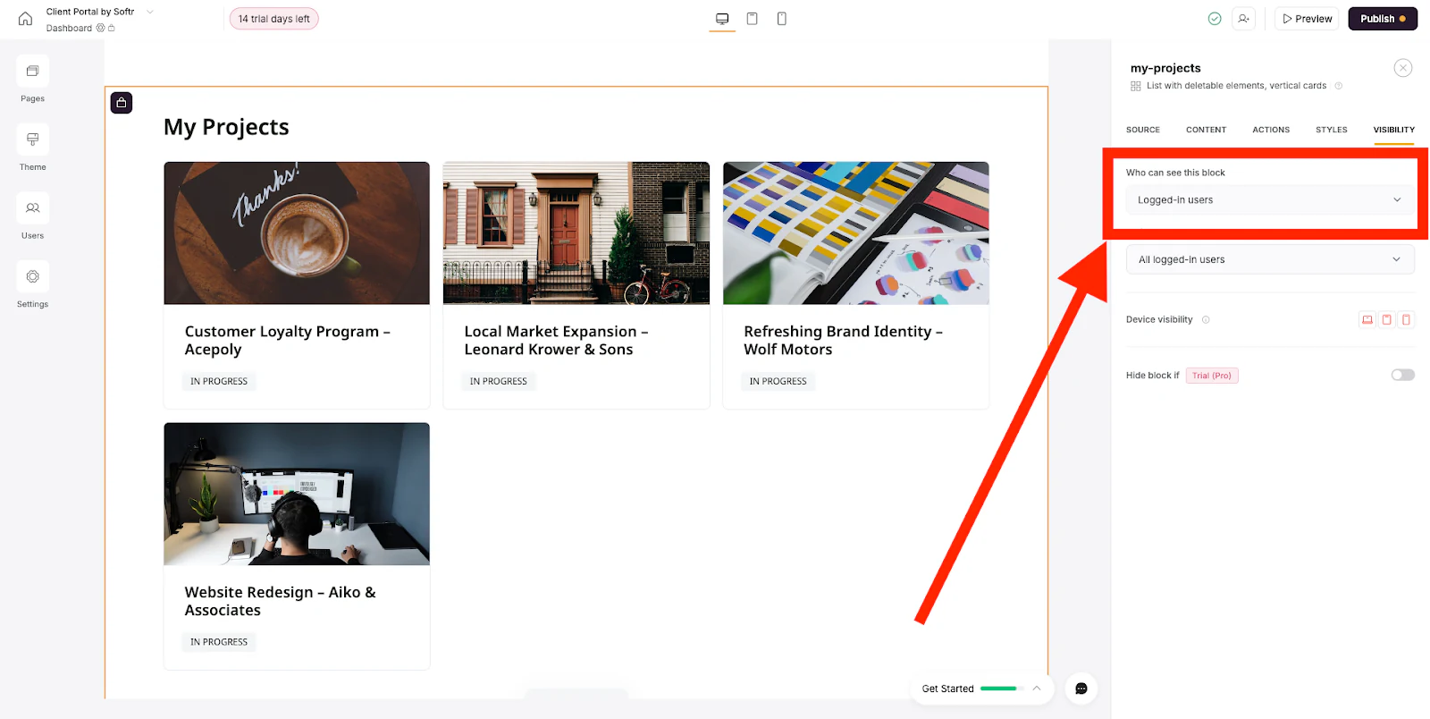 Choosing who can see a block in Softr visibility settings