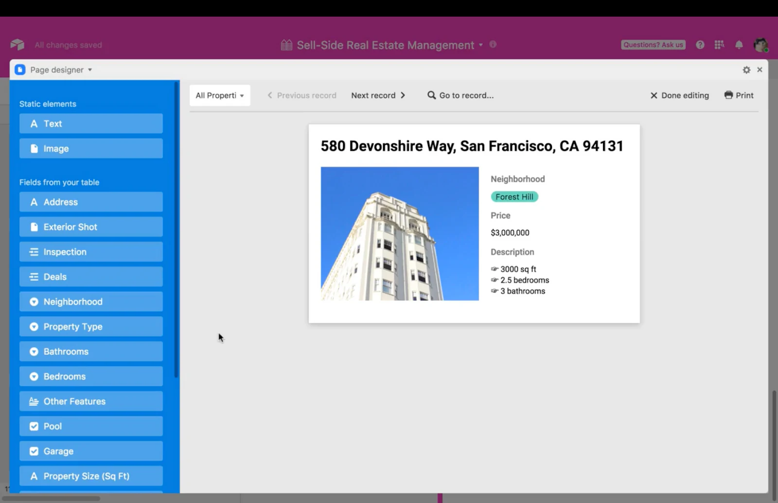 Page Designer Airtable extension creating a custom invoice layout from base records