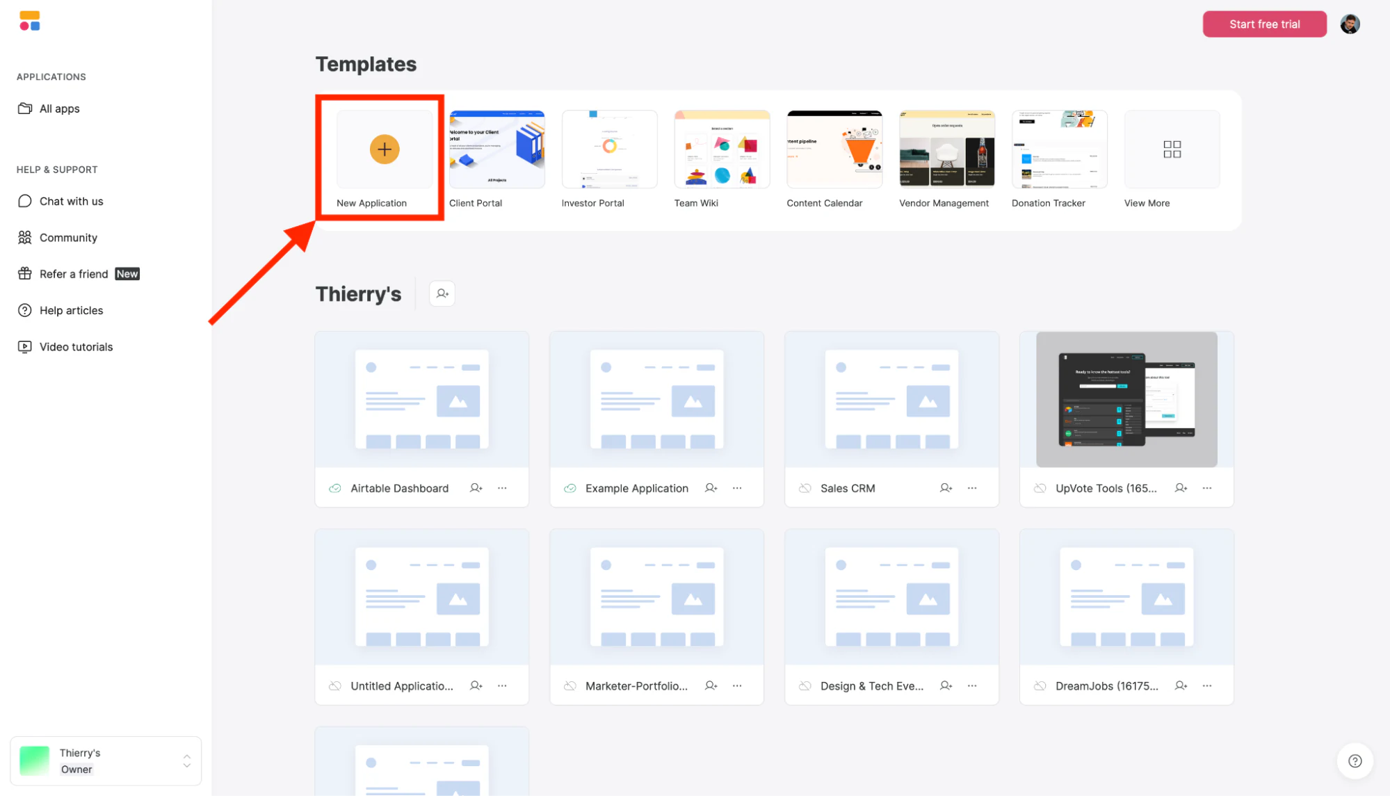 Step 2: Click on “New application”