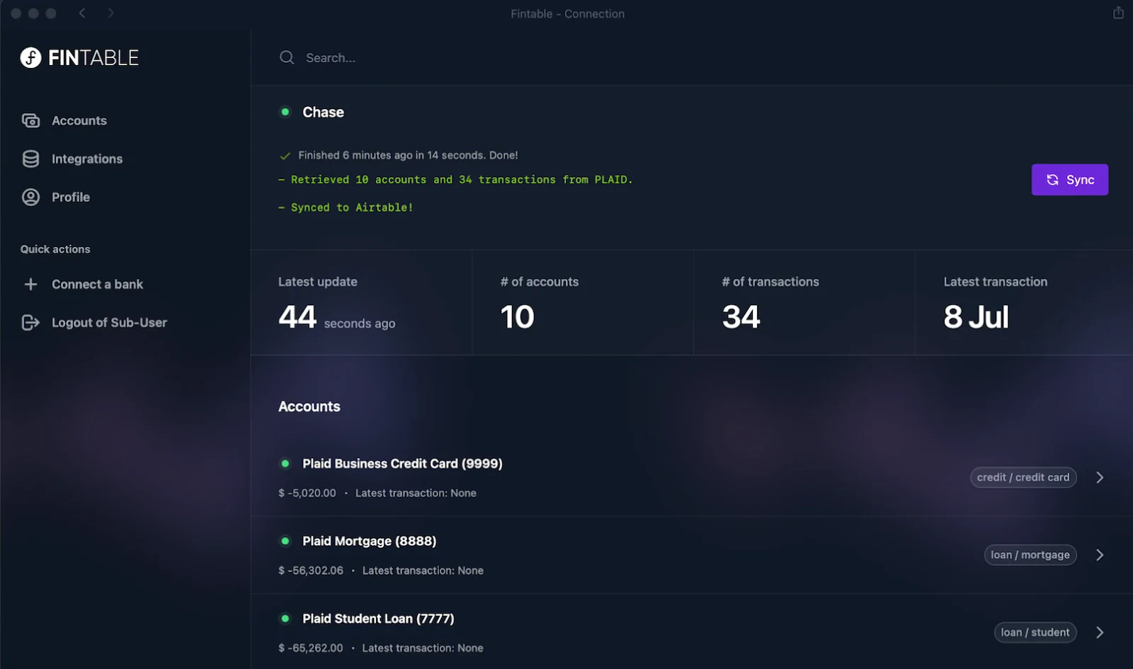Fintable Airtable extension syncing live bank transactions and expenses into a base