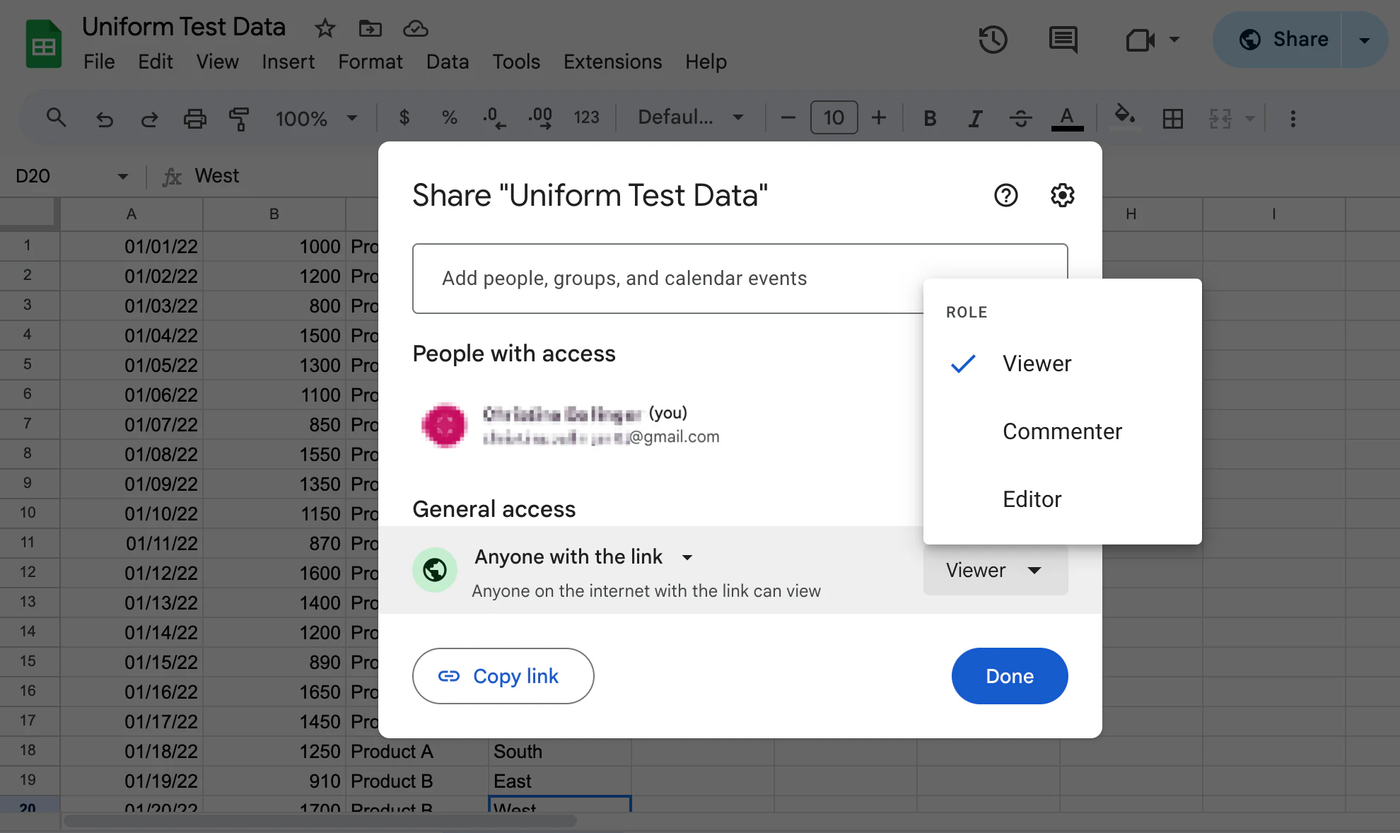 Step 4: Select a share option and access permissions