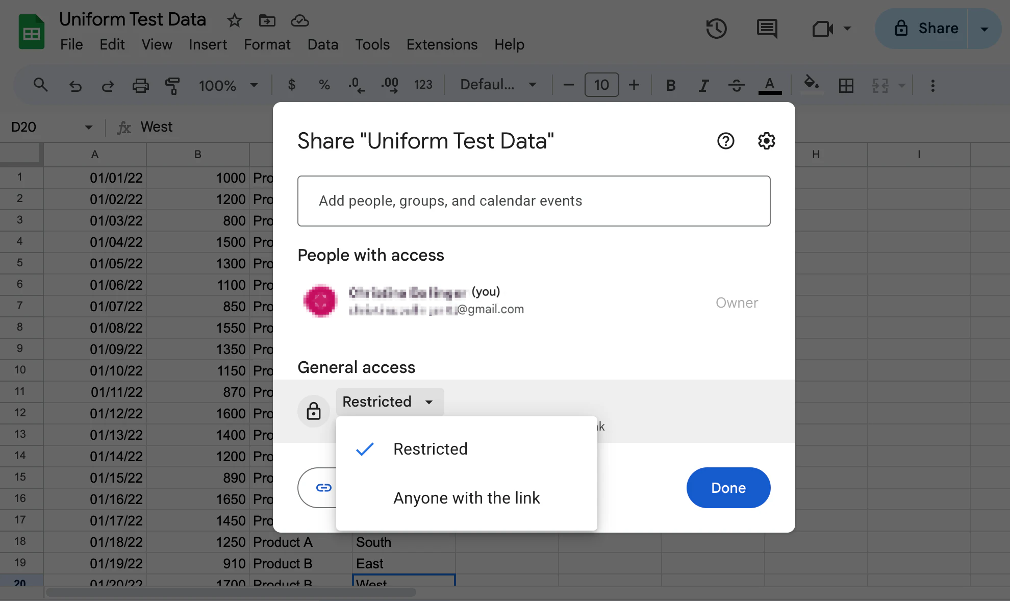 Step 4: Select a share option and access permissions
