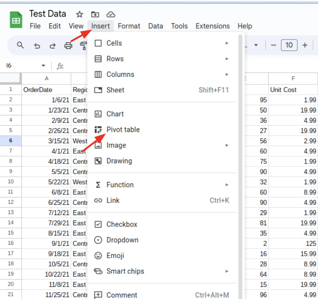 Step 2: Open the Create a pivot table dialog box