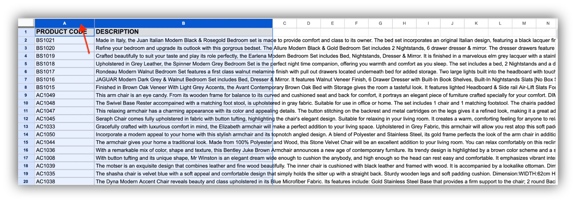 Step 1: Click and drag to select the range of cells you want to search
