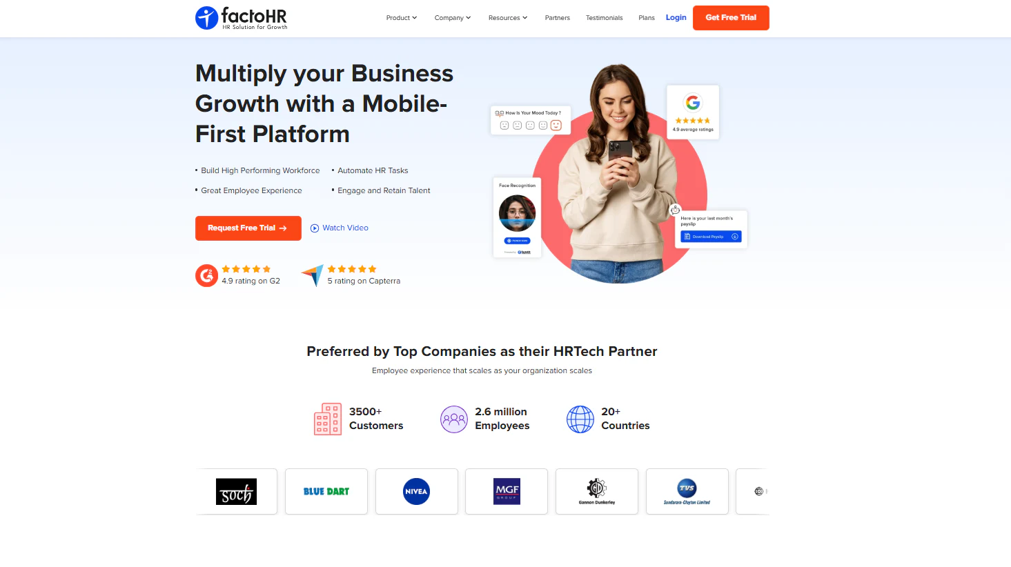 factoHR cloud-based HRMS dashboard for managing core HR tasks