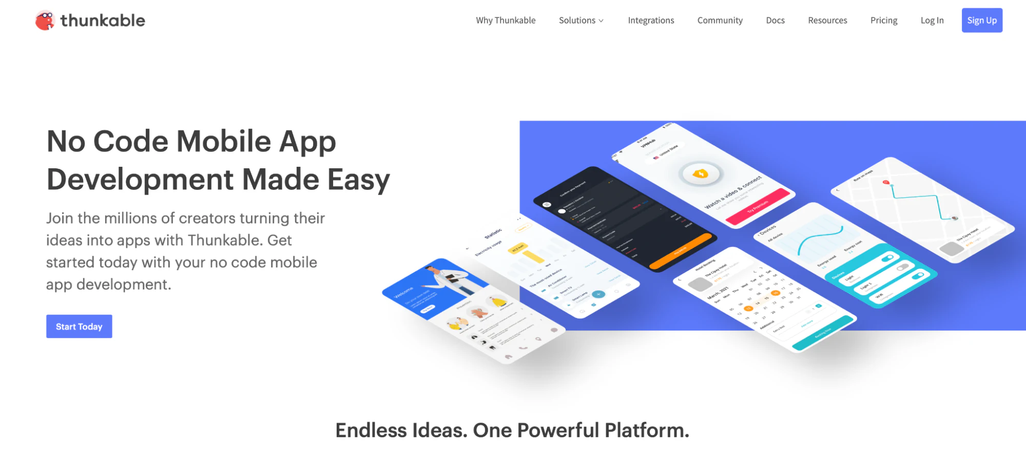 Thunkable no-code mobile app builder homepage