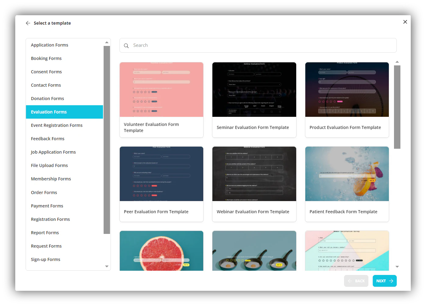 Screenshot of forms app
