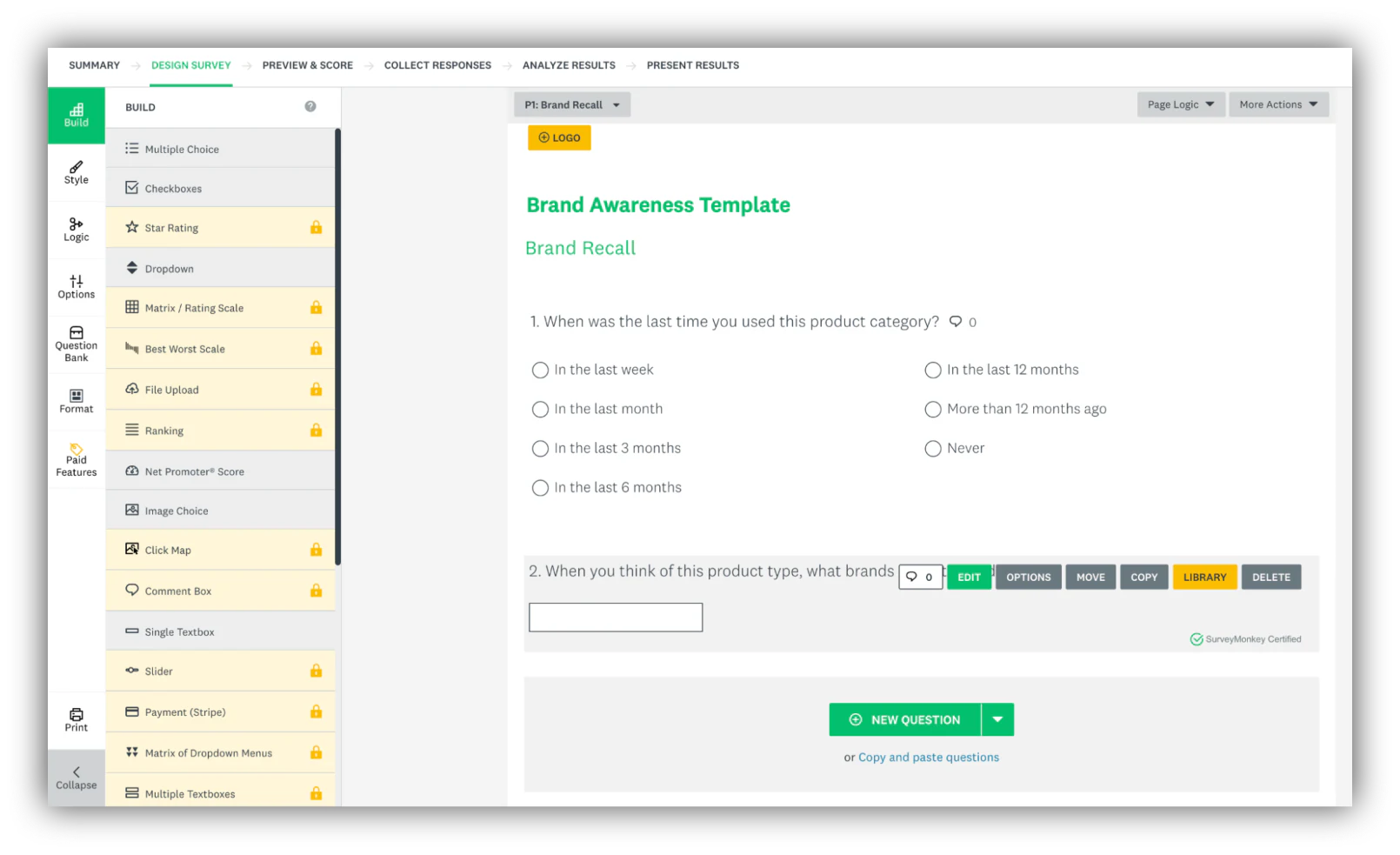 Screenshot of SurveyMonkey
