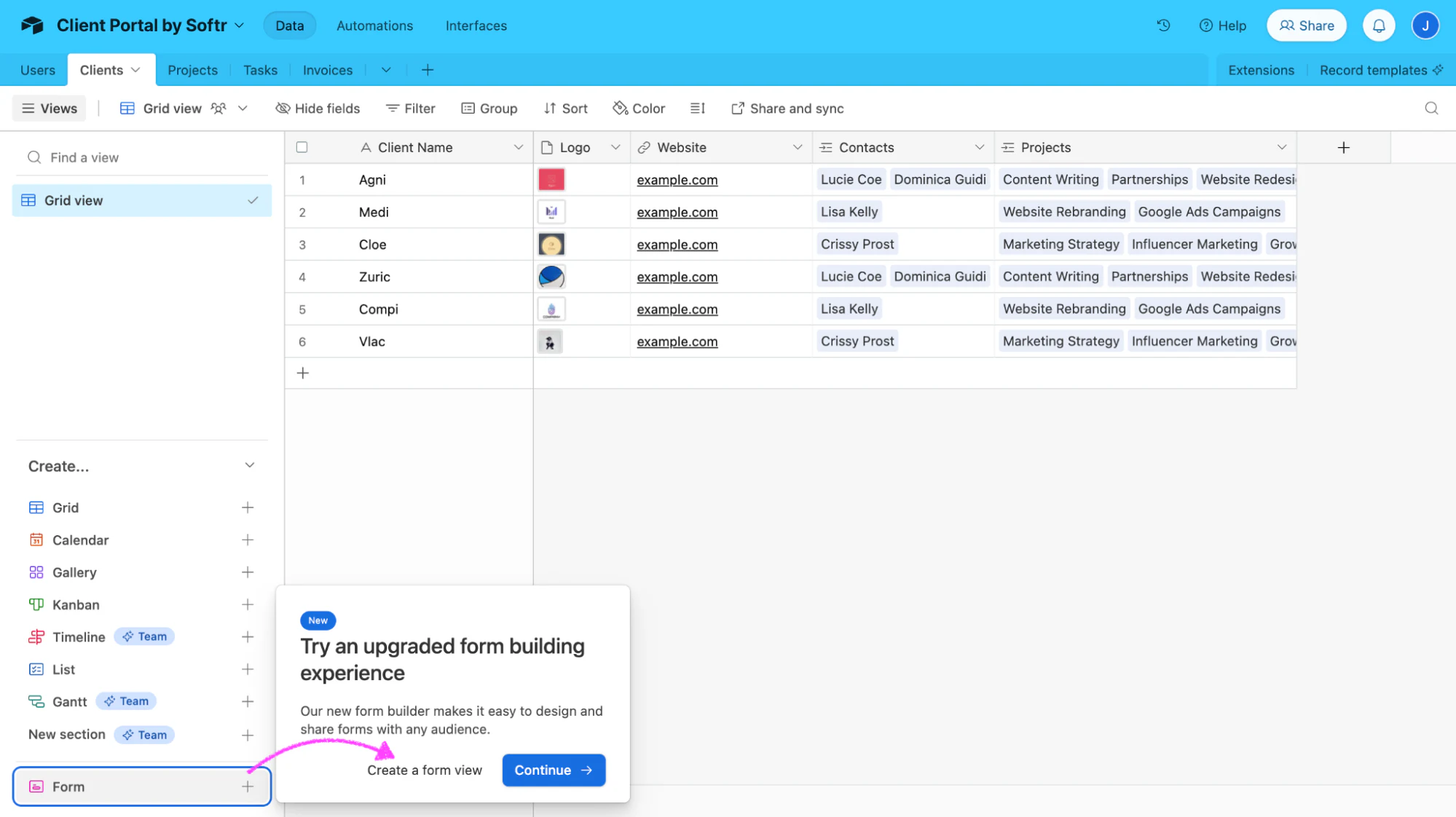 Using the Airtable forms view