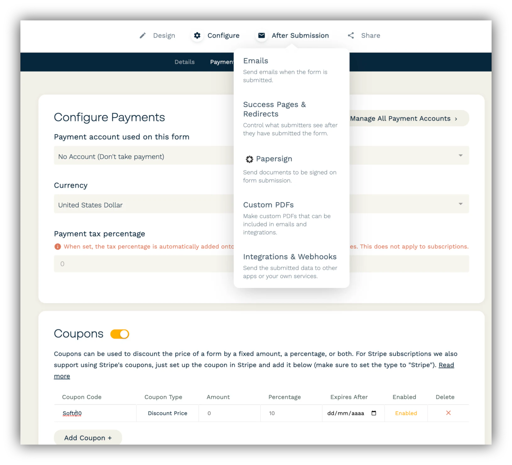 Screenshot of Paperform