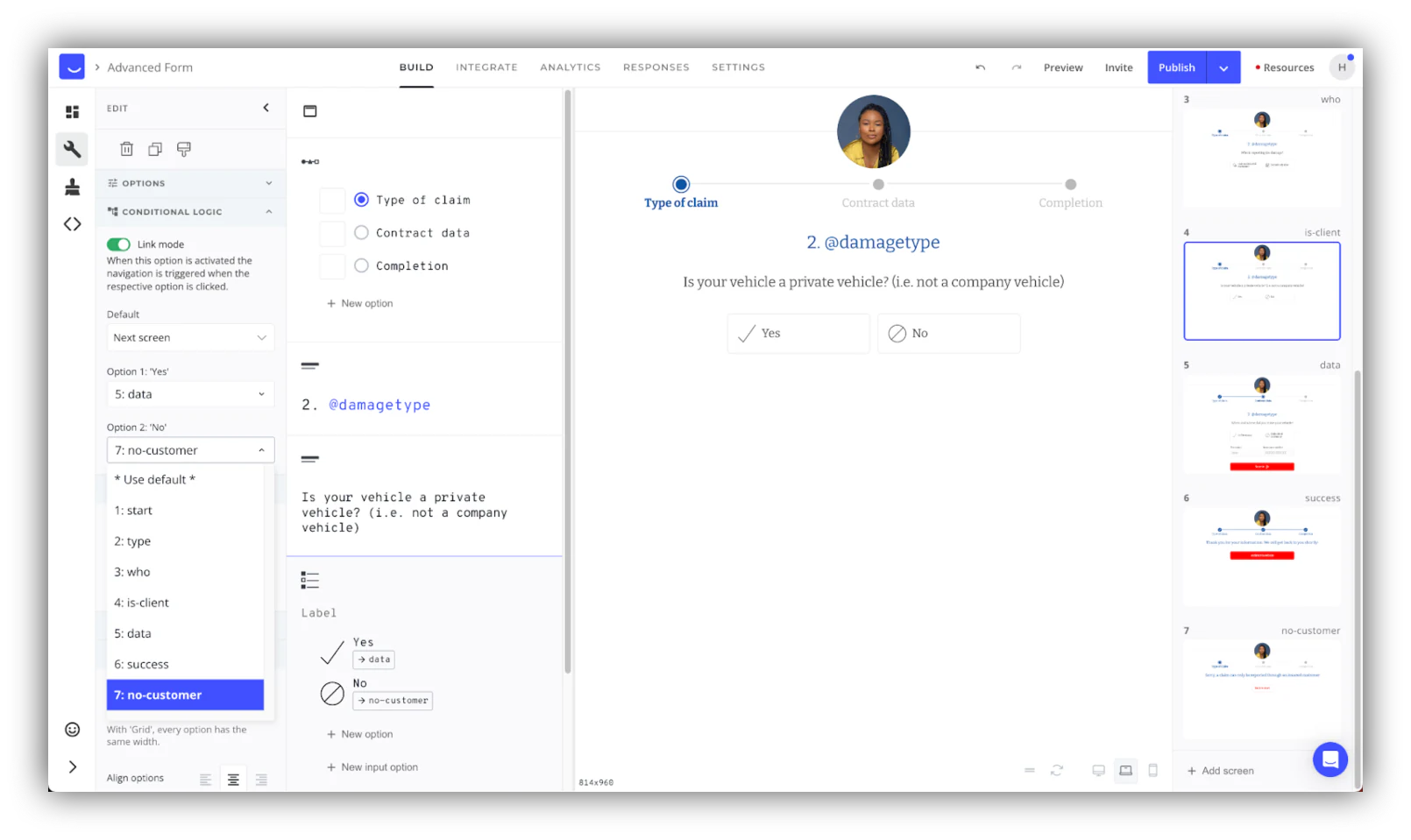 Screenshot of HeyFlow IFTTT options