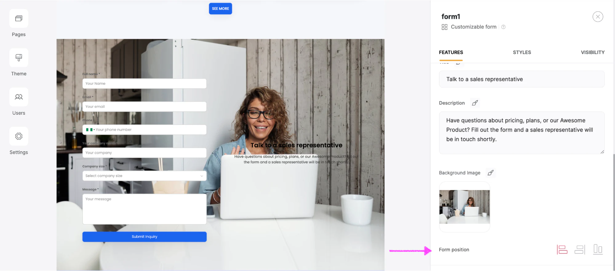 Step 6.3: Change the position of your form