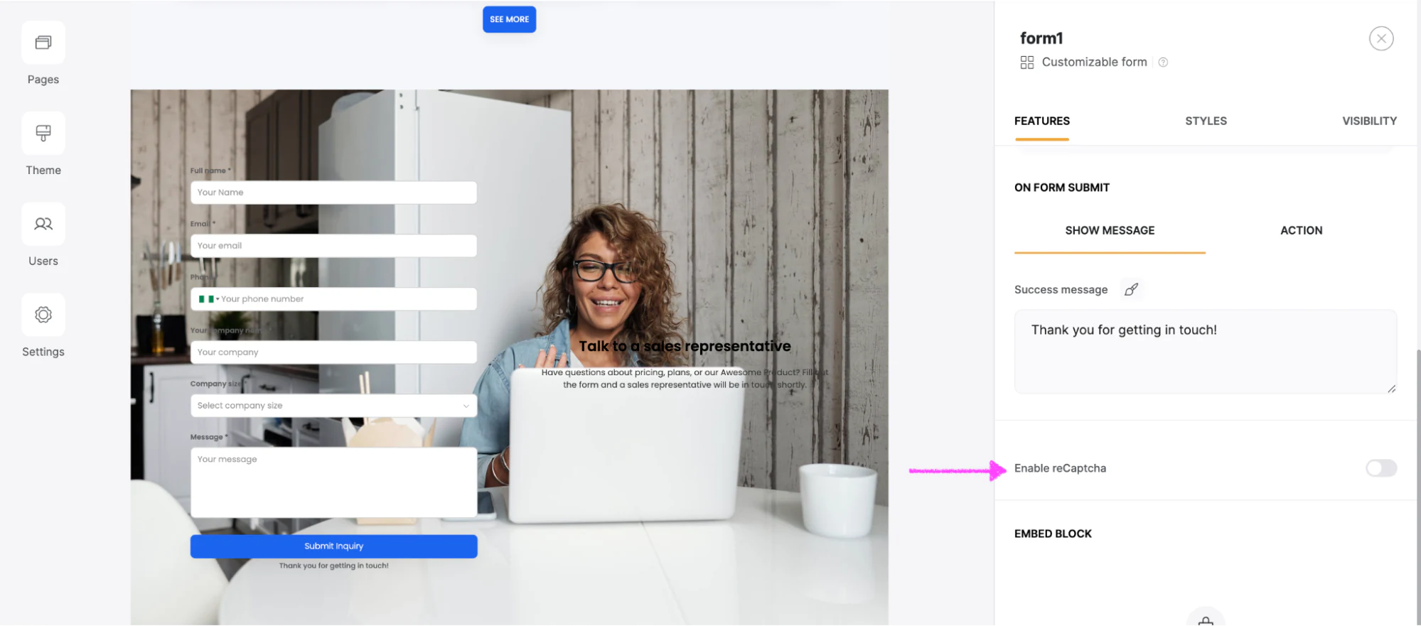 Step 8: Enable reCaptcha
