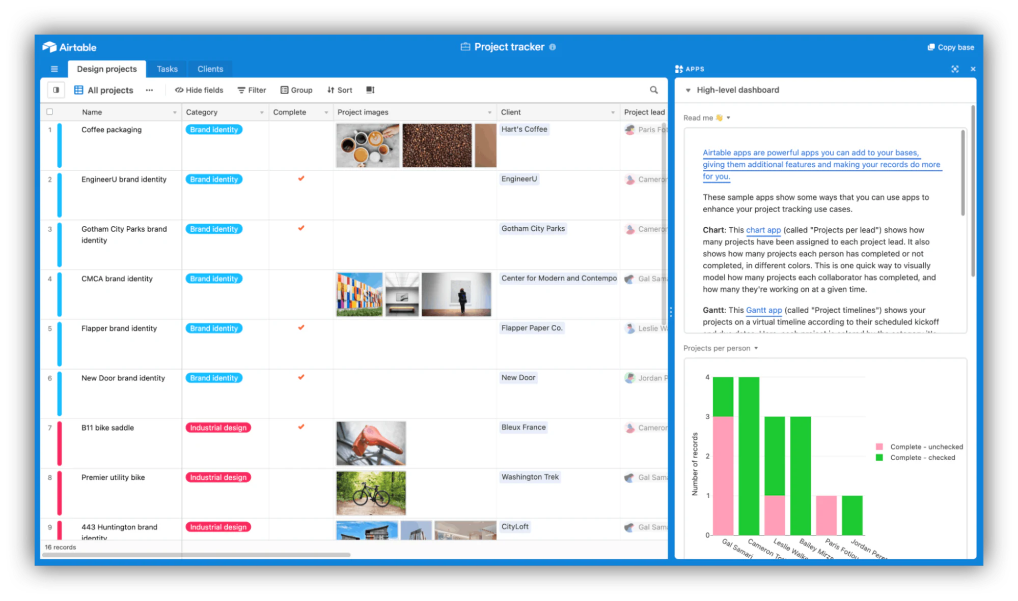 Airtable project management template with task tracking for project teams