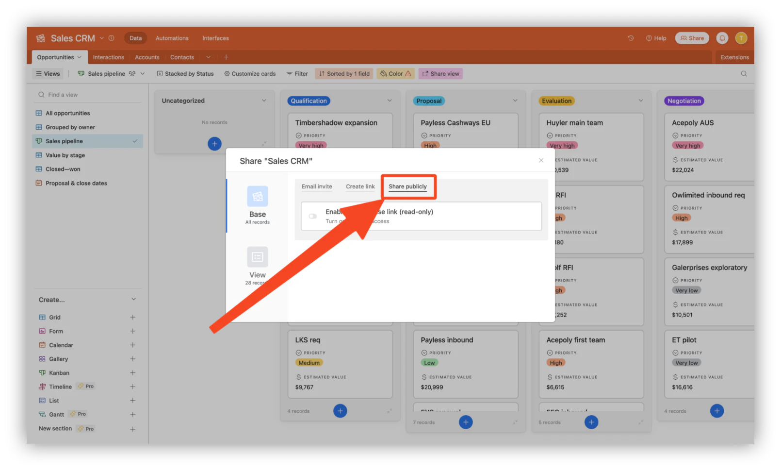 Select the “Share publicly” tab