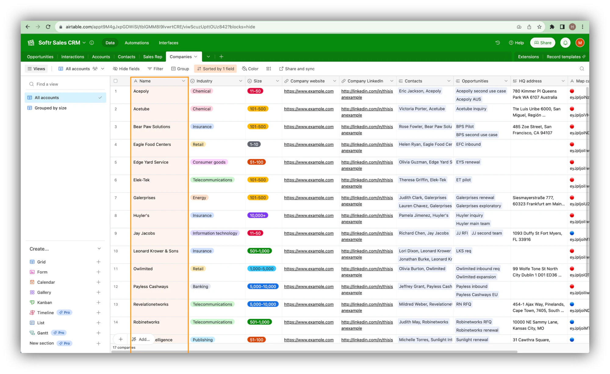 Airtable base showing the primary field as the first column on the left