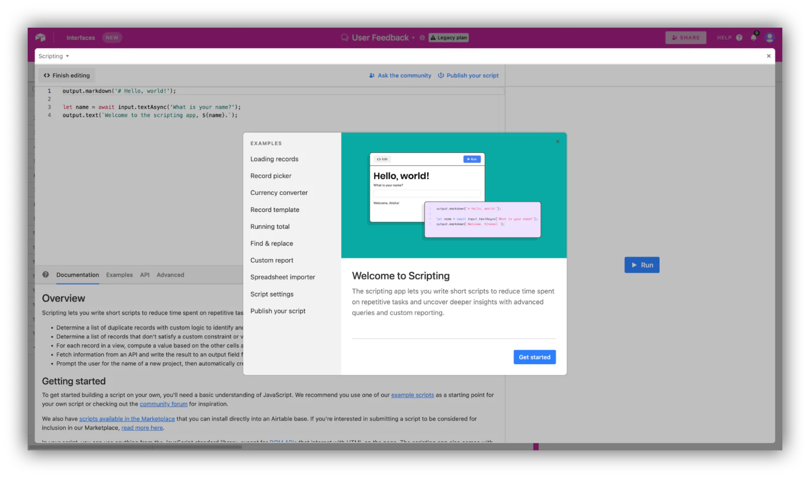 Airtable scripting app installed