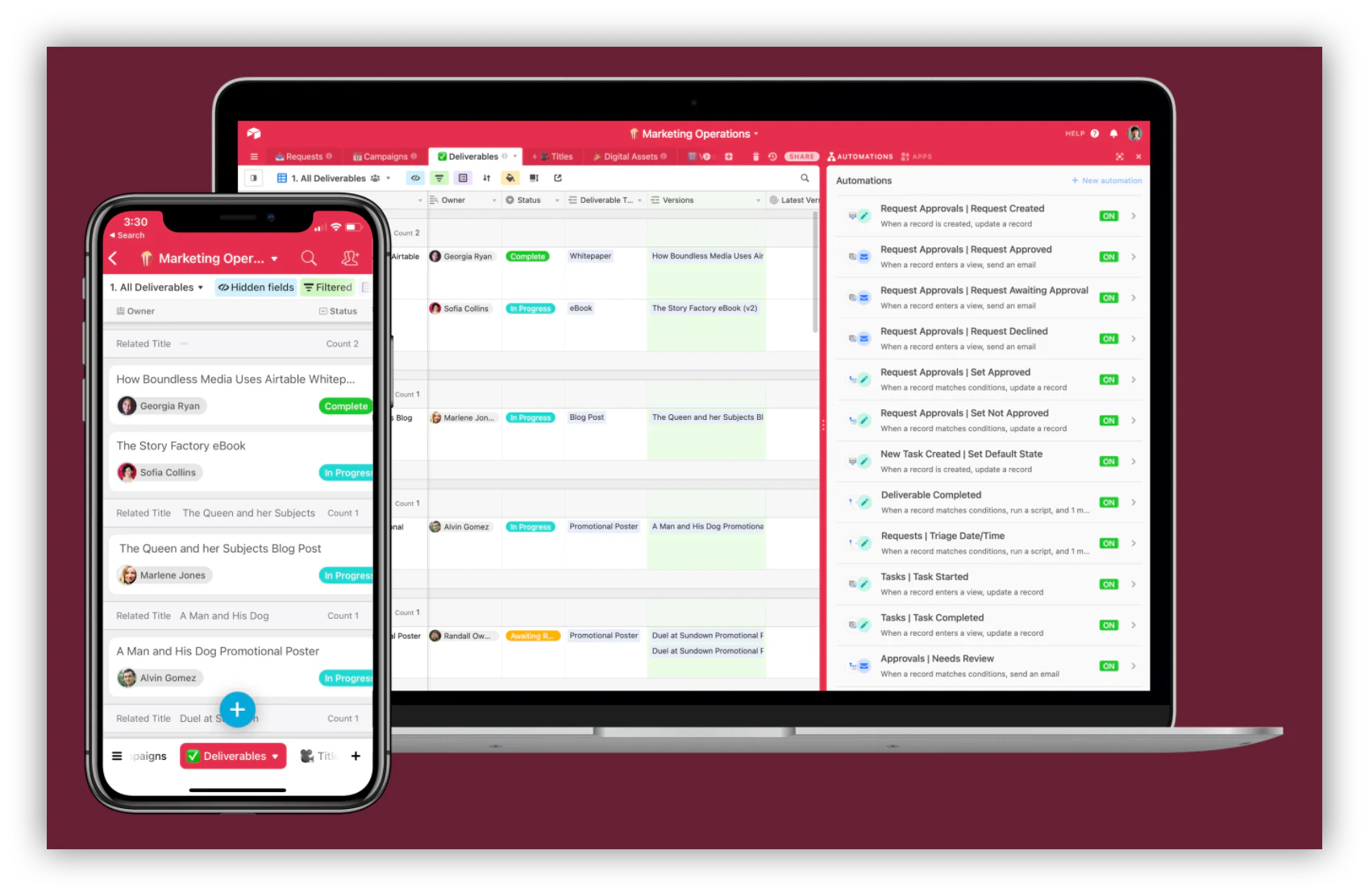 Native Airtable automation features panel for building base automations