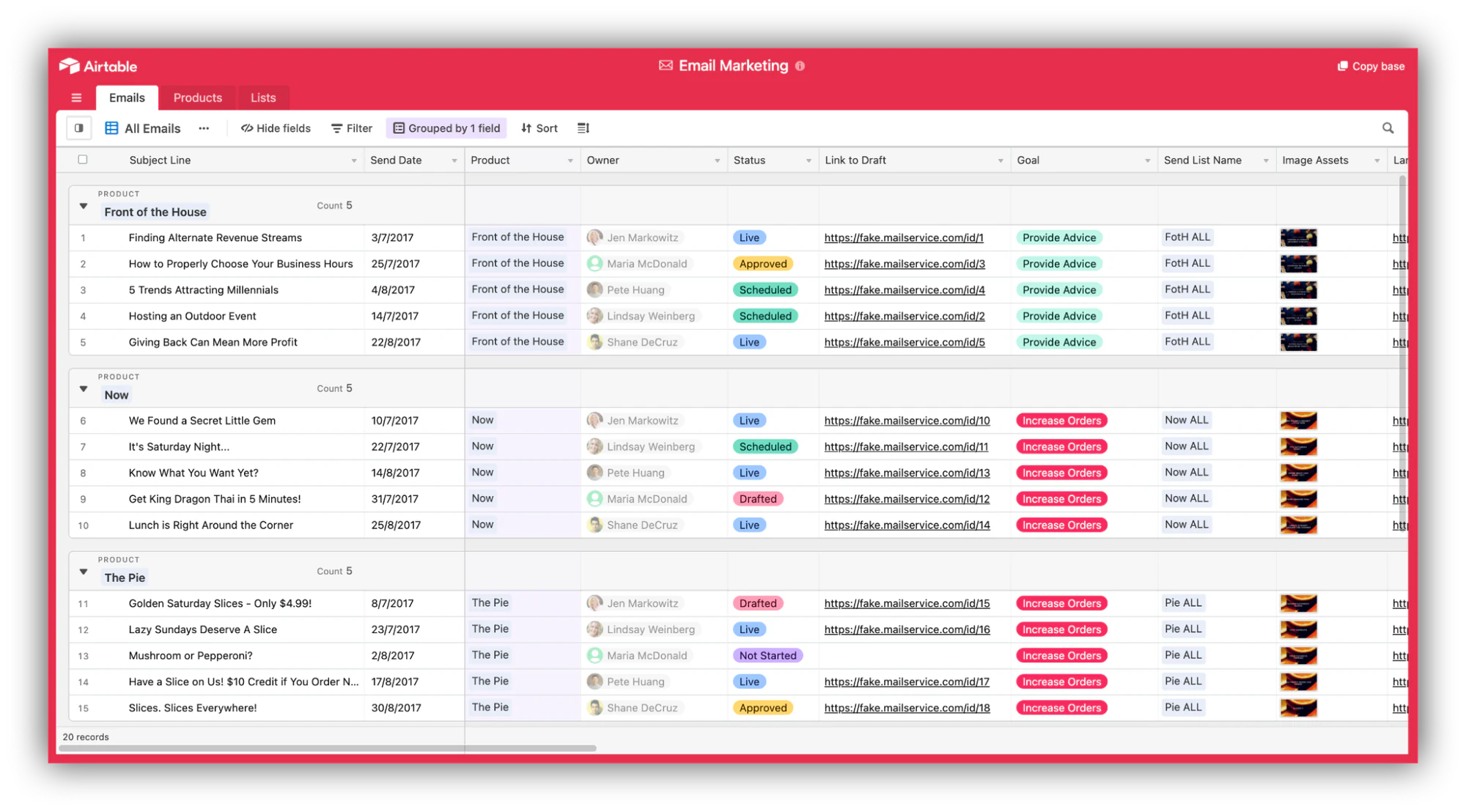 Airtable email marketing template for automating email workflows