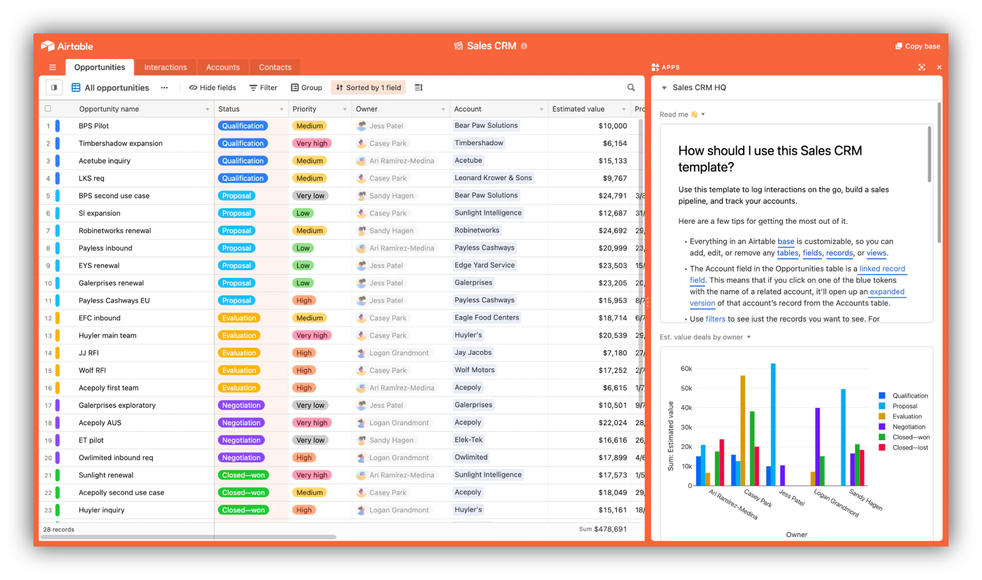 Airtable sales CRM template for automating customer records