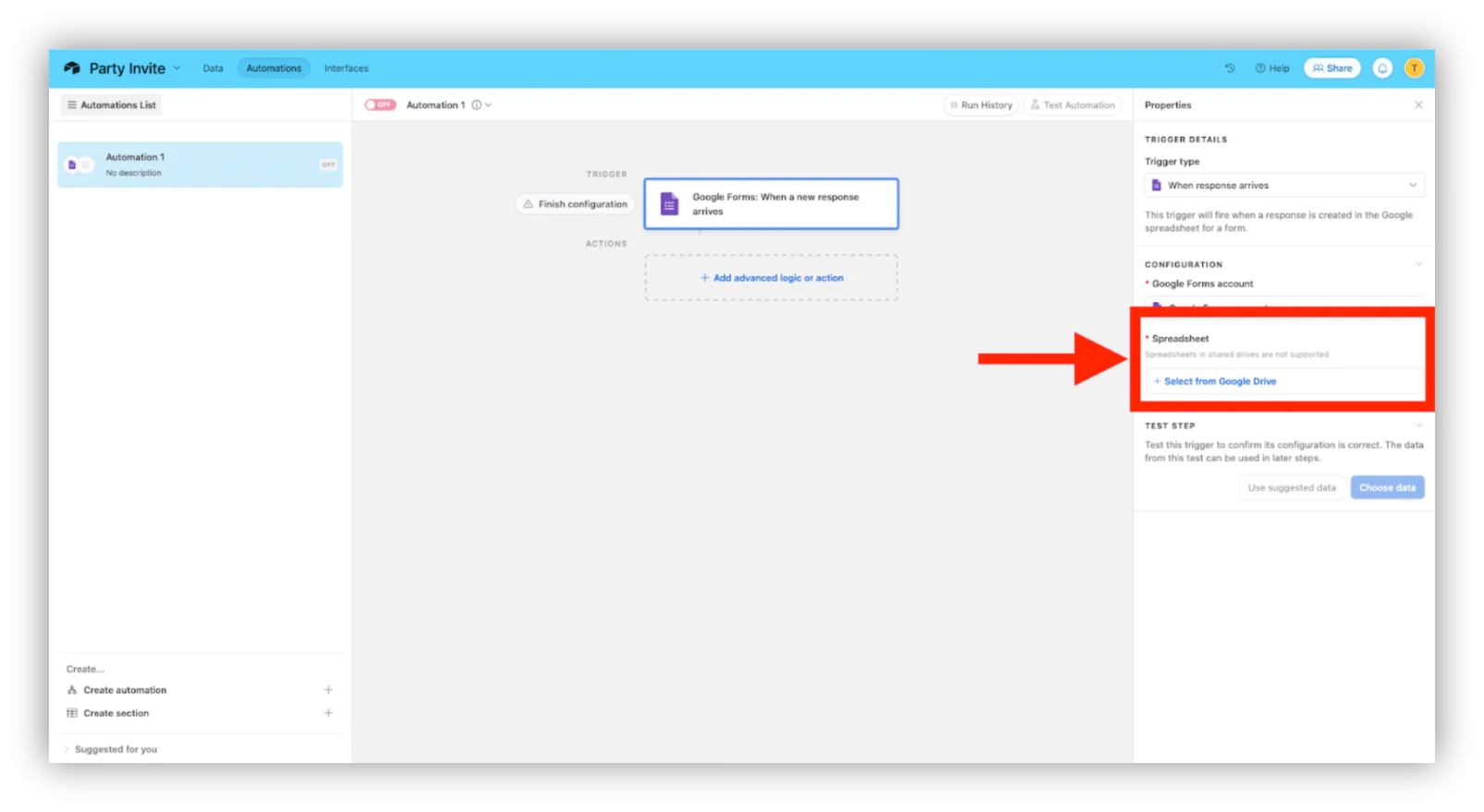 Click on “Select from Google Drive”