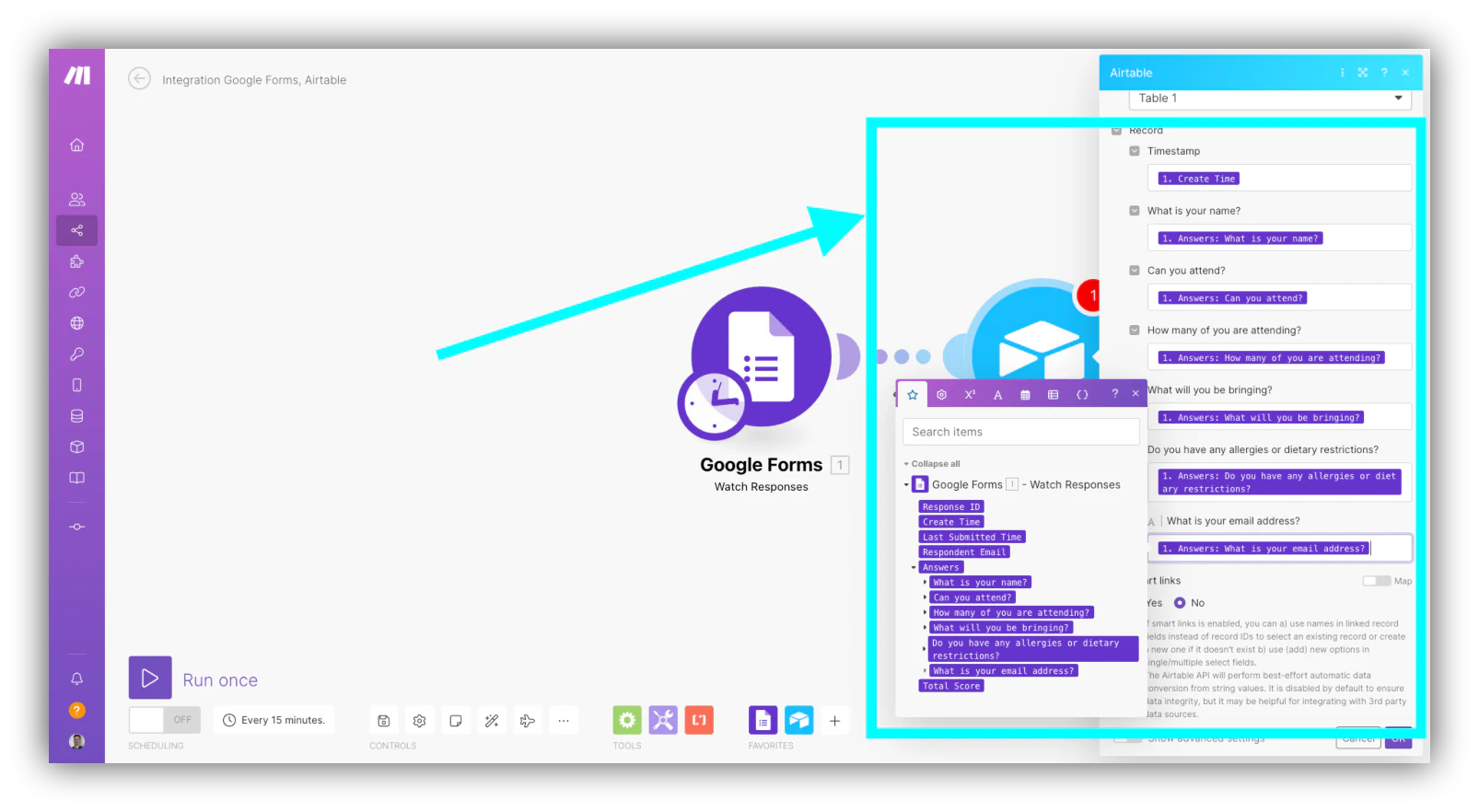 Under “Record,” match the Airtable and Google Forms fields