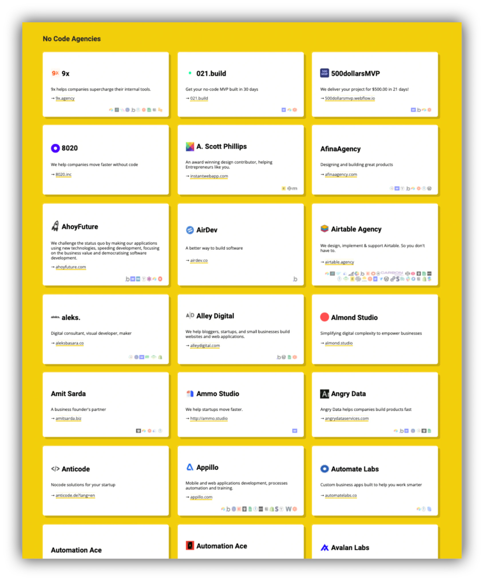 No-code agencies from the NoCodeList 