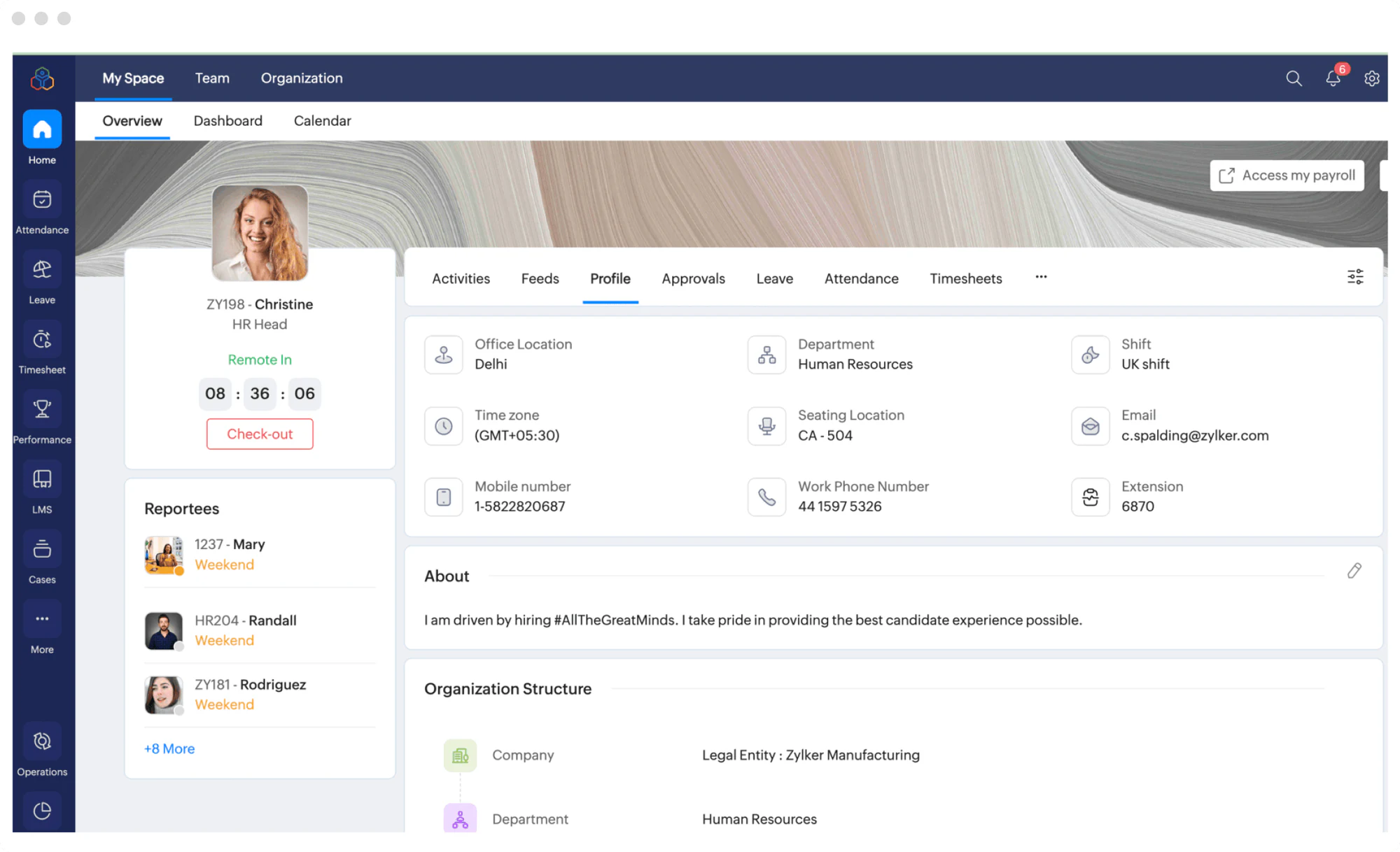Zoho People employee portal