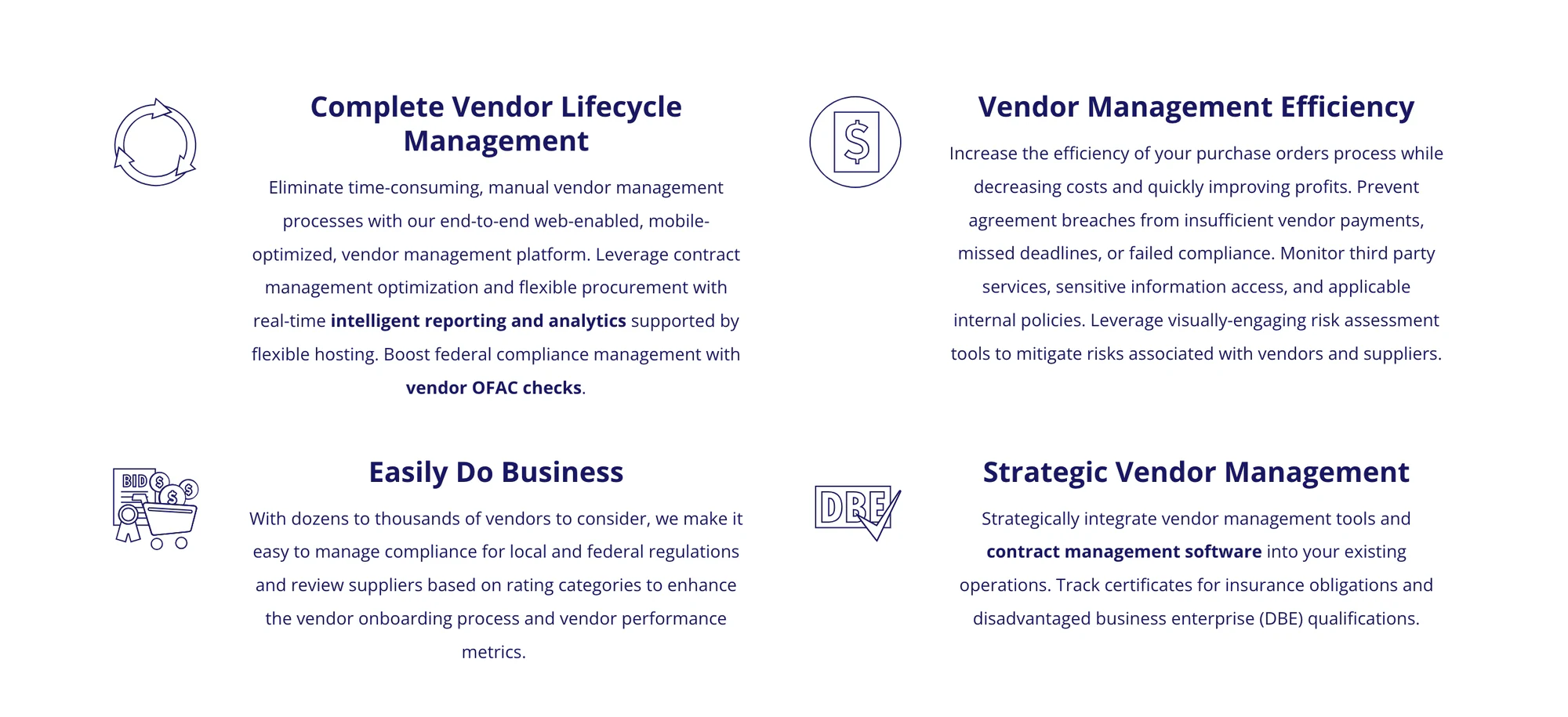 CobbleStone feature overview covering vendor lifecycle management, efficiency and compliance
