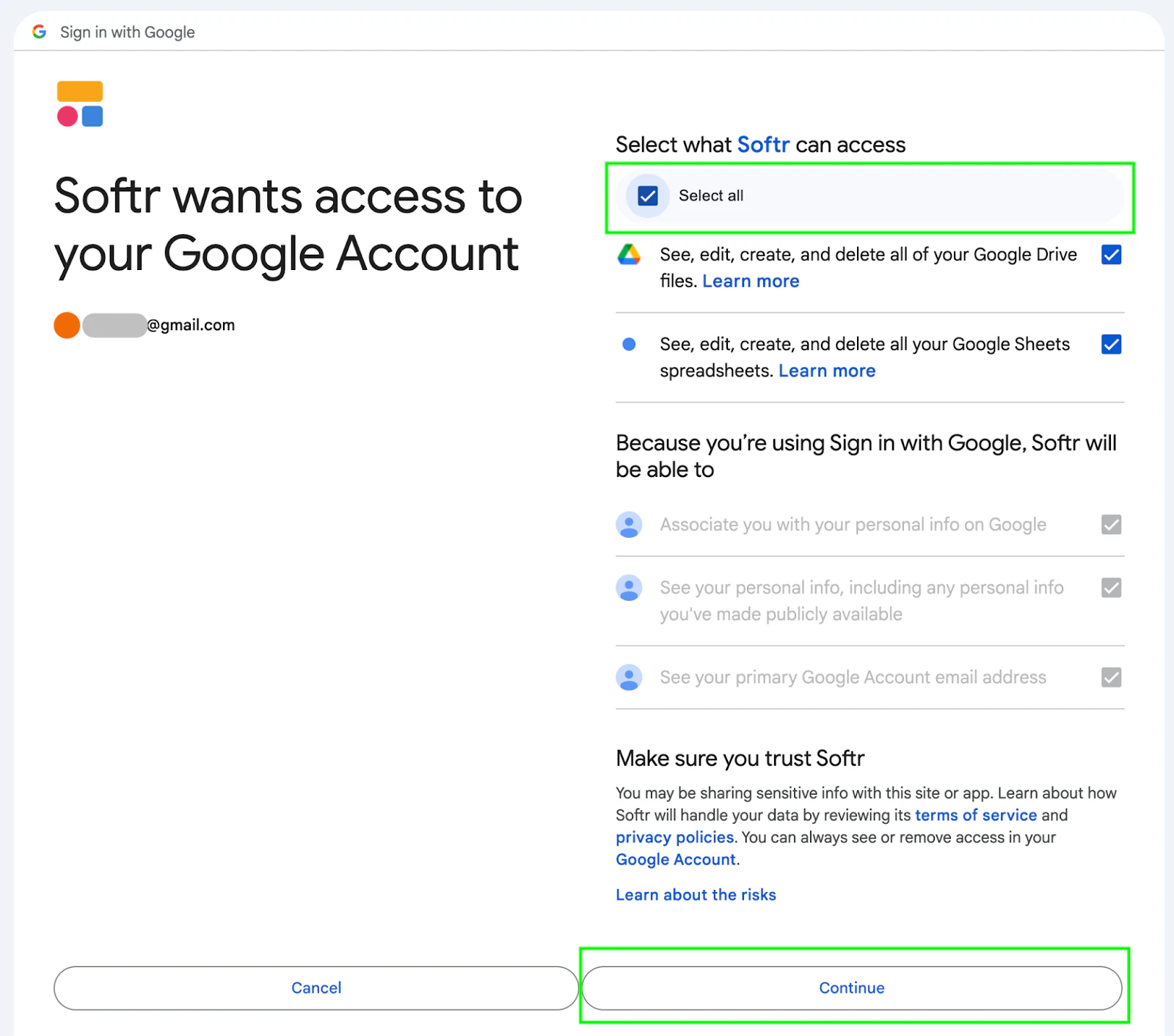 Connect Google and Softr