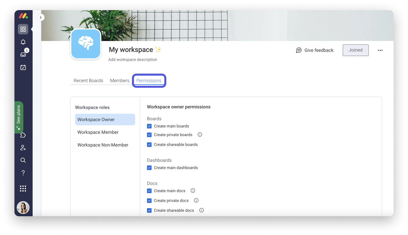 monday workspace permissions