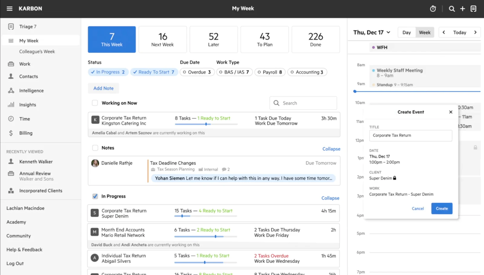 Karbon workflow and client communication dashboard for accounting firms