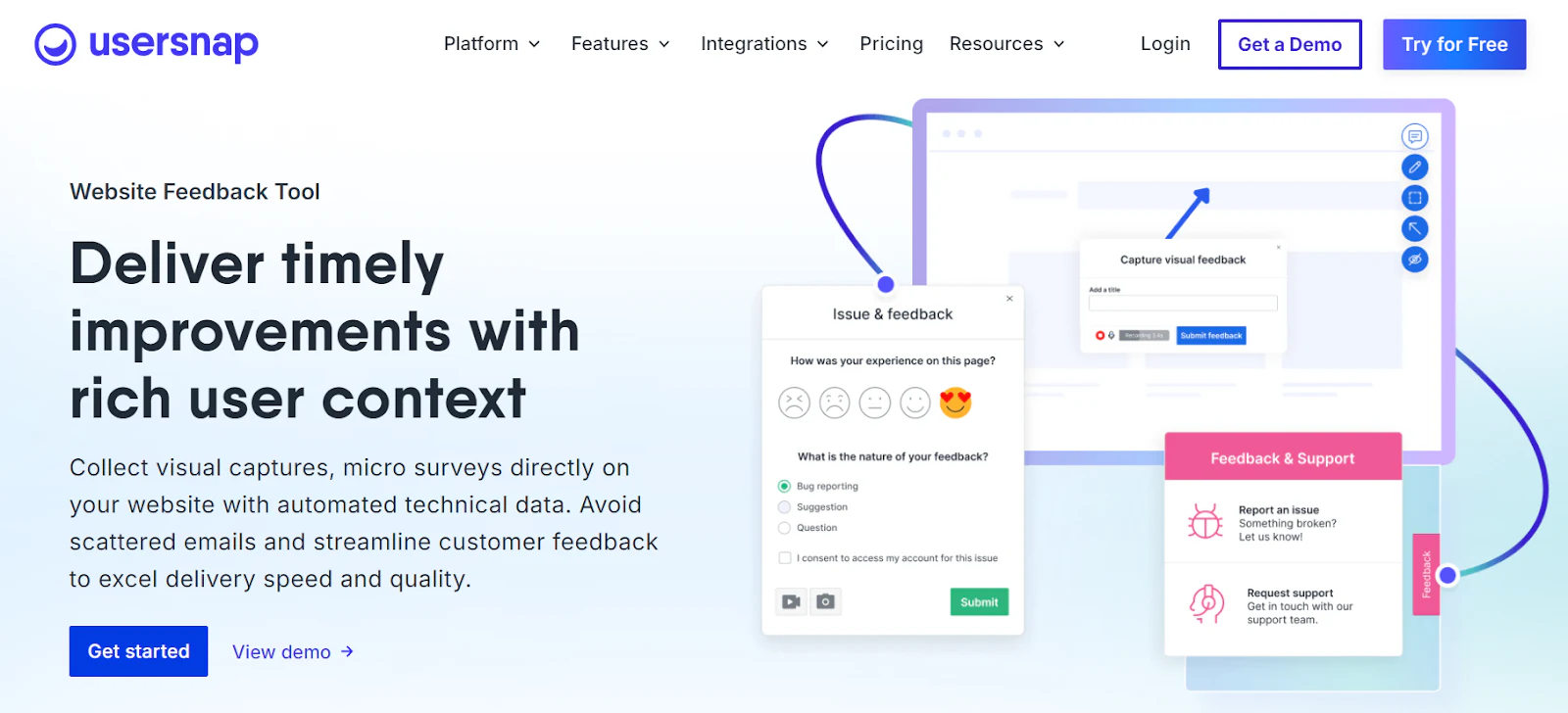 Usersnap product feedback and bug tracking platform interface