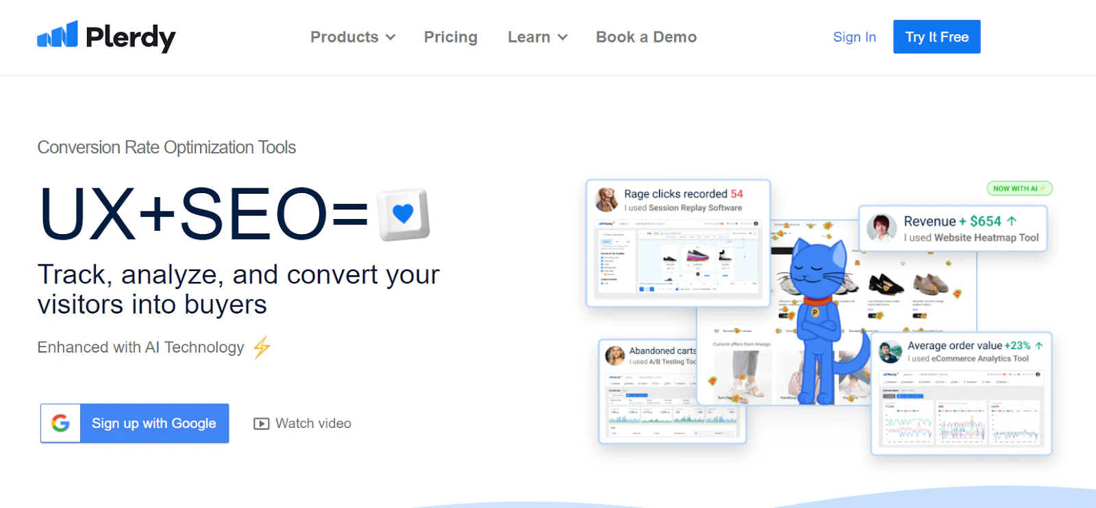 Plerdy web analytics and website feedback dashboard with heatmaps