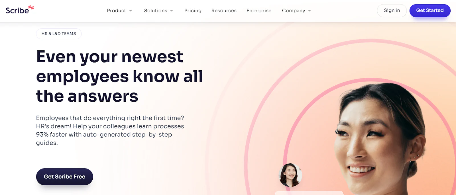 Scribe homepage for HR and L&D teams about auto-generated step-by-step guides for new employees
