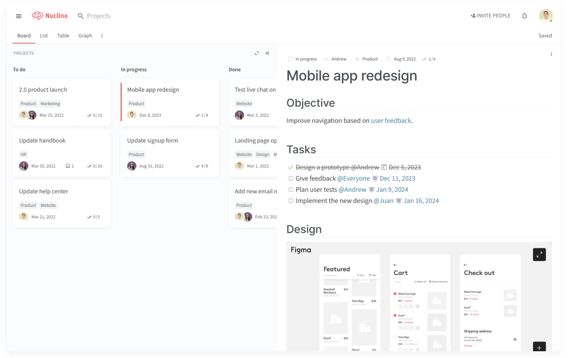 Nuclino workspace with a visual graph view of connected pages