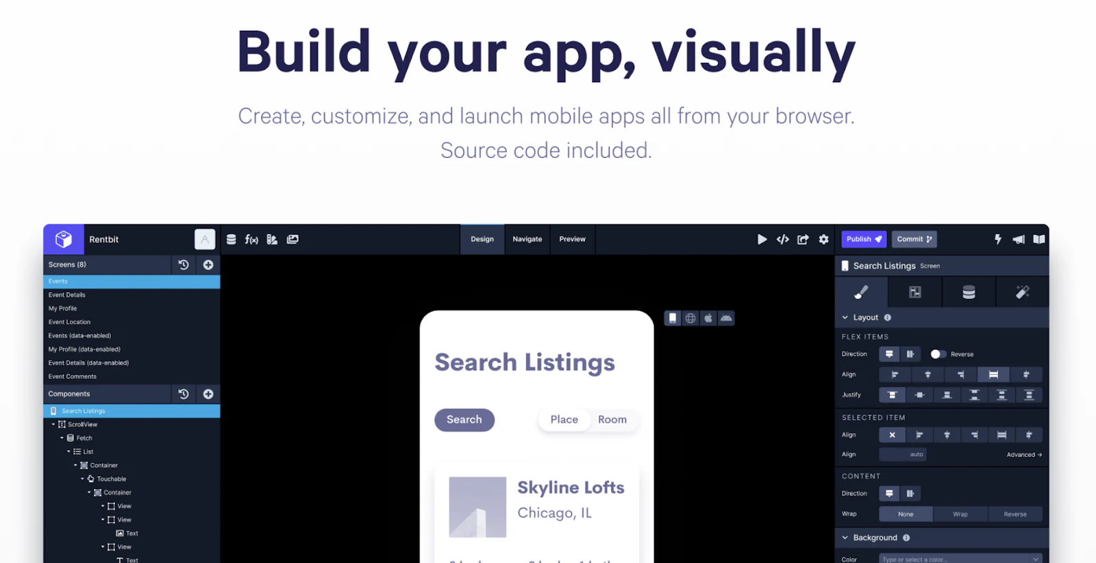 Draftbit low-code mobile development platform homepage