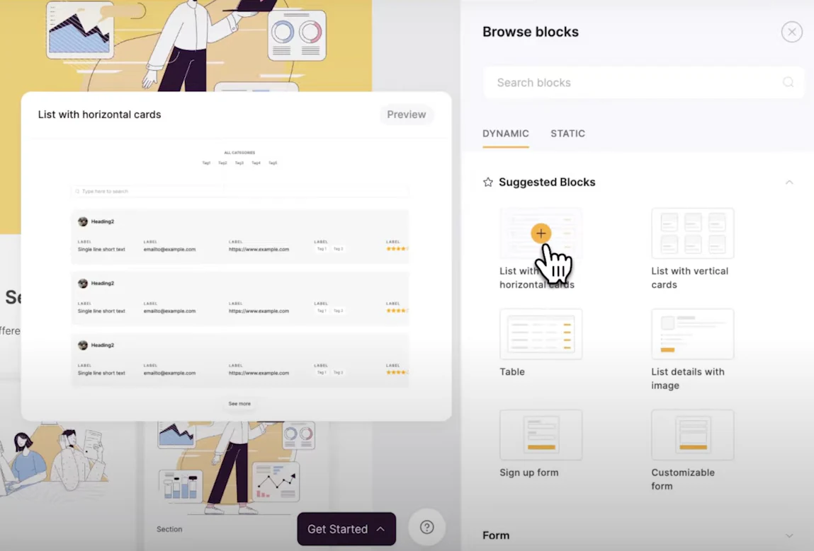 Adding a dynamic list block with horizontal cards to a Softr portal