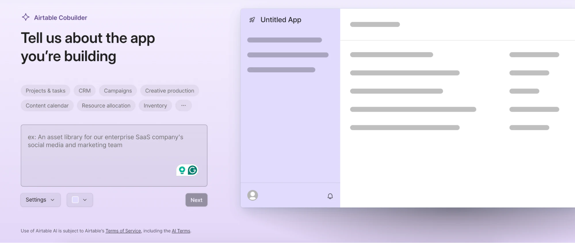 Airtable Cobuilder interface for generating an app layout from an existing Airtable base