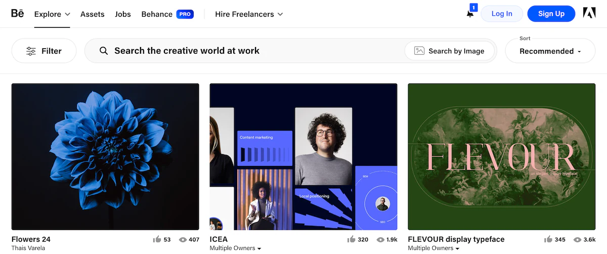 Behance's web application design