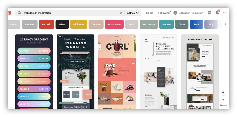 web design inspiration from Pinterest