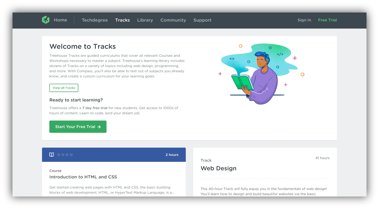 treehouse web design trackcourses home page