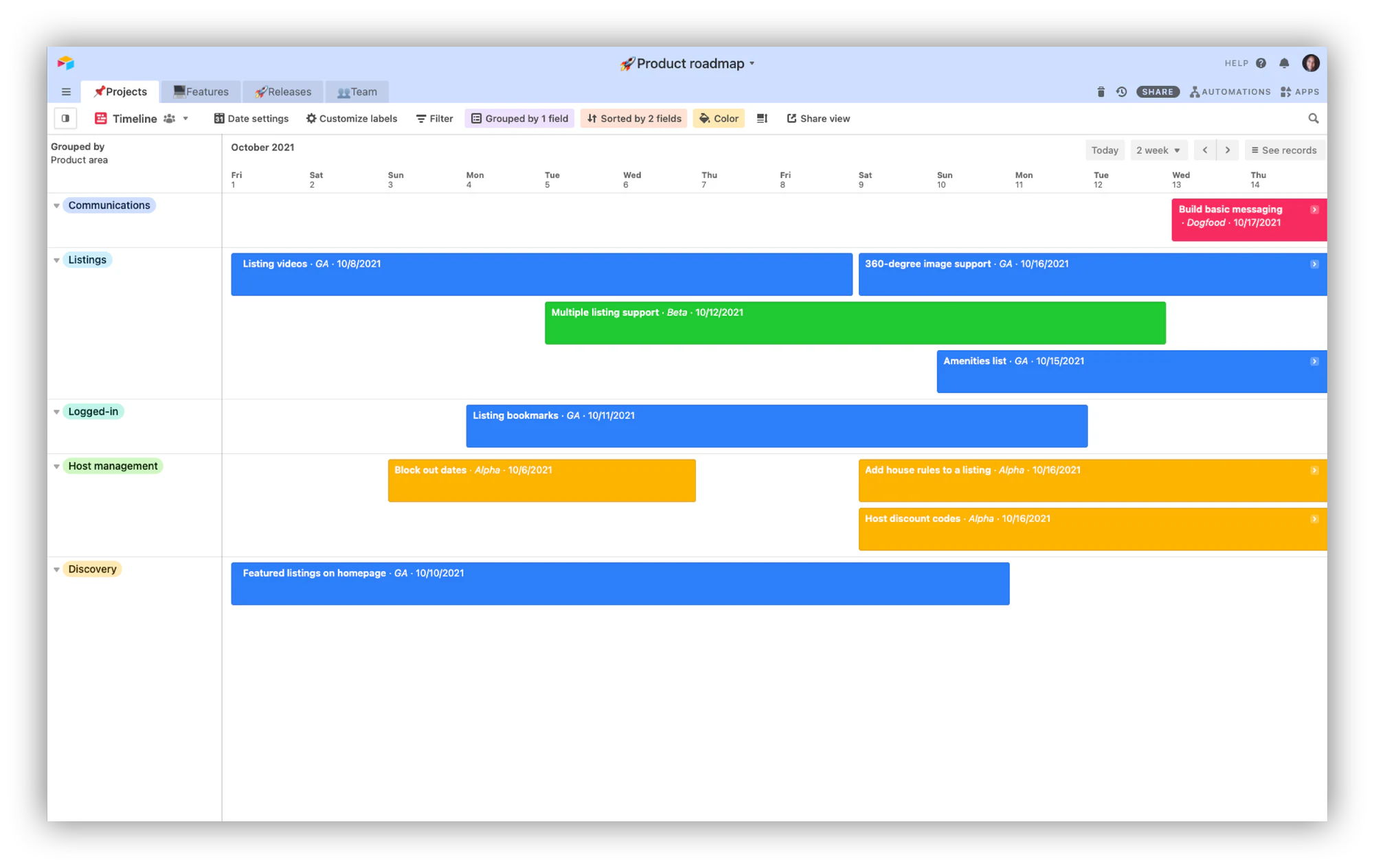 product roadmap by Airtable