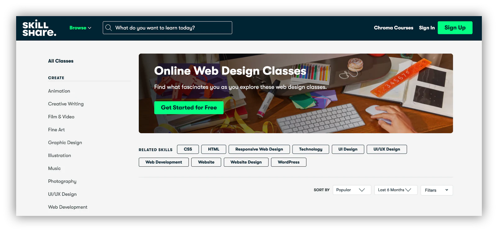 skillshare courses home page