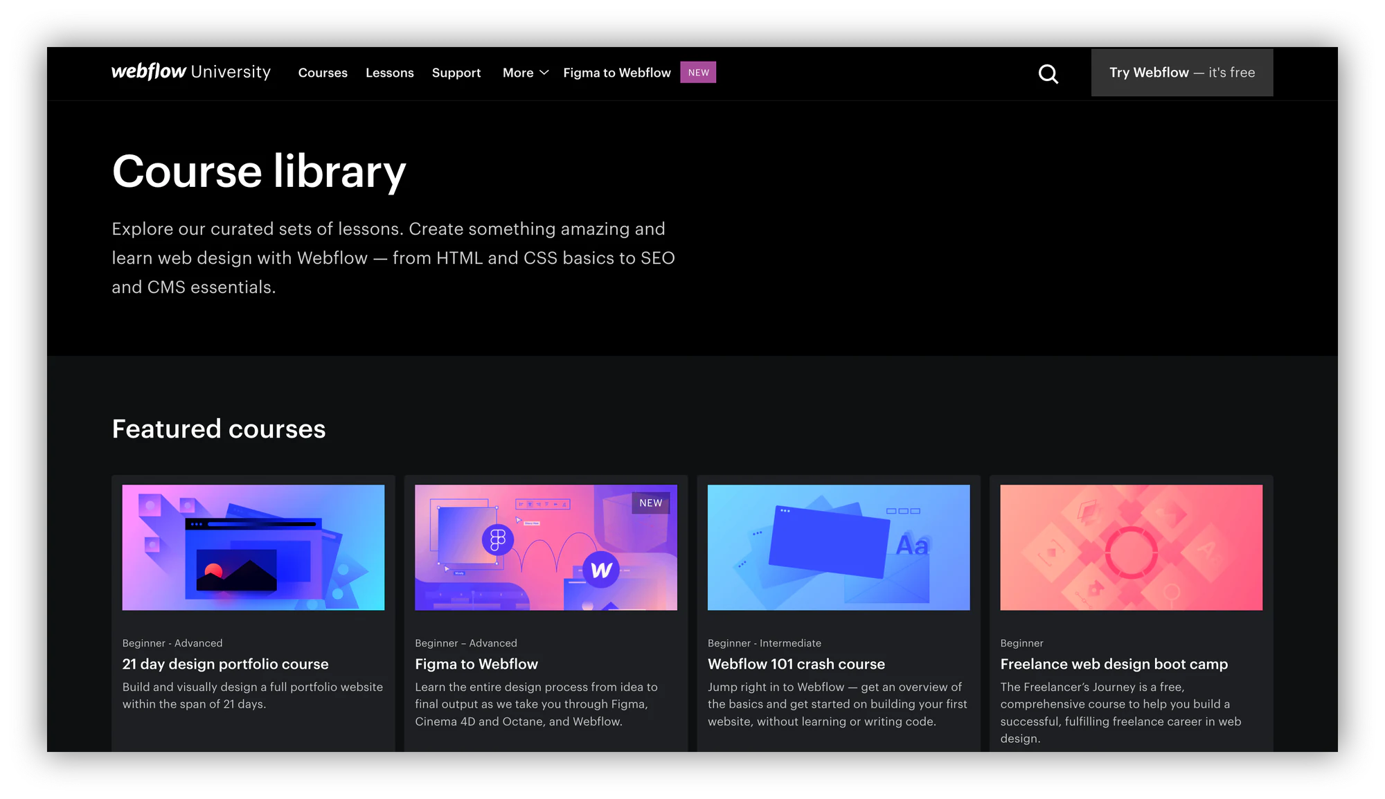 webflow university home page